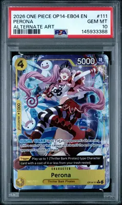 2026 ONE PIECE OP14-EB04-THE AZURE SEA'S SEVEN ALTERNATE ART #111 PERONA PSA 10 - Image 1