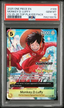 2025 ONE PIECE CHAMPIONSHIP 25-26 TOP PLAYER PACK #109 MONKEY D. LUFFY PSA 10 - Image 1