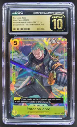 2025 ONE PIECE RORONOA ZORO PROMO ILLUSTRATION BOX OP07-113 CGC 10 PRISTINE RC7 - Image 1