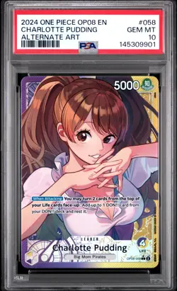 2024 ONE PIECE OP08-TWO LEGENDS ALTERNATE ART #058 CHARLOTTE PUDDING PSA 10 - Image 1