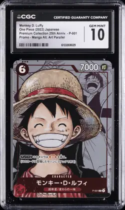 2022 ONE PIECE JPN 25TH ANV MANGA ALT ART #P-001 MONKEY D. LUFFY CGC 10 GEM MINT - Image 1