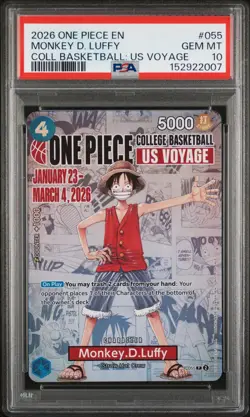 2026 ONE PIECE COLLEGE BASKETBALL: US VOYAGE MONKEY D. LUFFY PSA 10 - Image 1