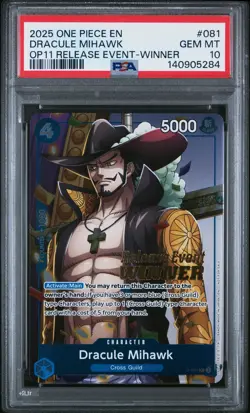 2025 ONE PIECE PROMO DIVINE SPEED RELEASE #081 DRACULE MIHAWK PSA 10 - Image 1