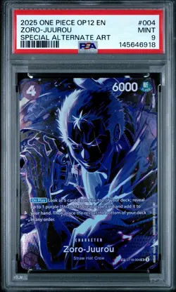 2025 ONE PIECE OP12-LEGACY OF THE MASTER SPECIAL ALTERNATE ART ZORO-JUUROU PSA 9 - Image 1