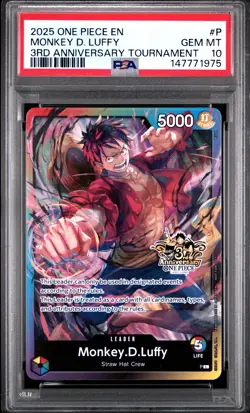 2025 ONE PIECE PROMOS 3RD ANNIVERSARY TOURNAMENT #P MONKEY D. LUFFY PSA 10 - Image 1