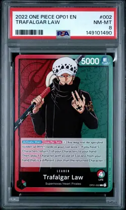 2022 ONE PIECE OP01-ROMANCE DAWN #002 TRAFALGAR LAW PSA 8 - Image 1