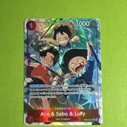 Namco Ace & Sabo & Luffy OP13-007 Carrying On His Will Alt Art Foil Super Rare - Image 1