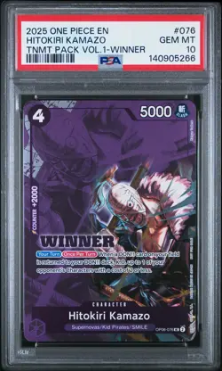 2025 ONE PIECE TOURNAMENT PACK VOL.1 WINNER #076 HITOKIRI KAMAZO PSA 10 - Image 1