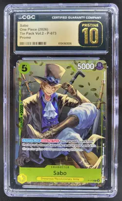 2026 ONE PIECE SABO TIN PACK PROMO P-073 CGC 10 PRISTINE D PT - Image 1