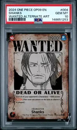 2024 ONE PIECE OP09-EMPERORS IN THE NEW WORLD WANTED ALTERNATE ART SHANKS PSA 10 - Image 1