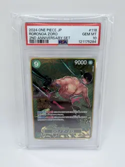 Bandai One Piece Roronoa Zoro OP06-118 2nd Anniversary Foil Promo PSA 10 - Image 1