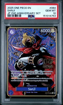 2025 ONE PIECE JAPANESE 2ND ANNIVERSARY SET #064 SANJI PSA 10 - Image 1
