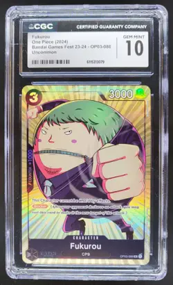 2024 ONE PIECE FUKUROU BANDAI GAMES FEST OP03-088 CGC 10 RC7 - Image 1