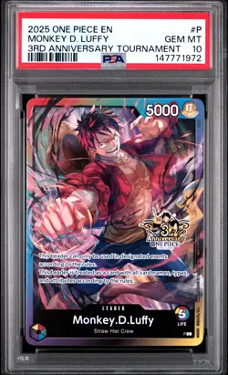 2025 ONE PIECE PROMOS 3RD ANNIVERSARY TOURNAMENT #P MONKEY D. LUFFY PSA 10 - Image 1