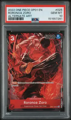 2022 ONE PIECE OP01-ROMANCE DAWN ALTERNATE ART #025 RORONOA ZORO PSA 10 - Image 1