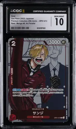 2022 ONE PIECE JPN PREMIUM COLL 25TH ANV MANGA ALT ART #OP01-013 SANJI CGC 10 - Image 1