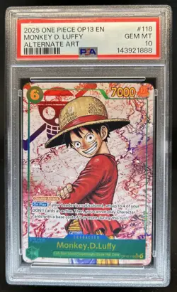 2025 One Piece Carrying On His Will Monkey D Luffy Alt Art #OP13-118 PSA 10 - Image 1