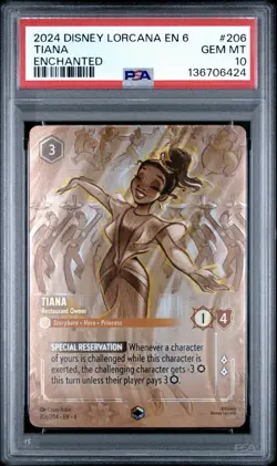 Disney Lorcana Tiana Restaurant Owner Azurite Sea Enchanted Holo PSA 10 206/204 - Image 1