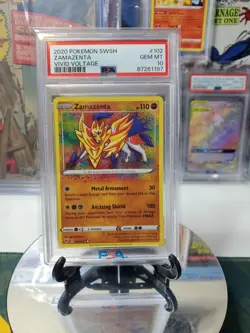 2020 Pokemon SWSH Vivid Voltage Zamazenta Amazing Rare 102/185 PSA 10 Gem Mint - Image 1