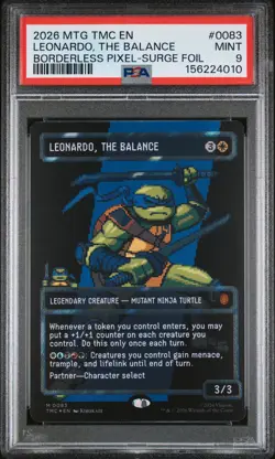 2026 MTG TMNT BORDERLESS PIXEL SURGE FOIL #0083 LEONARDO, THE BALANCE PSA 9 - Image 1