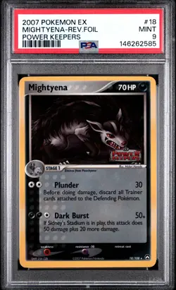 2007 POKEMON EX POWER KEEPERS #18 MIGHTYENA-REVERSE FOIL PSA 9 - Image 1