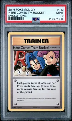 2016 POKEMON XY EVOLUTIONS #113 HERE COMES TEAM ROCKET! PSA 9 - Image 1
