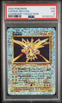 2002 POKEMON LEGENDARY COLLECTION #19 ZAPDOS-REVERSE FOIL PSA 3 - Image 1