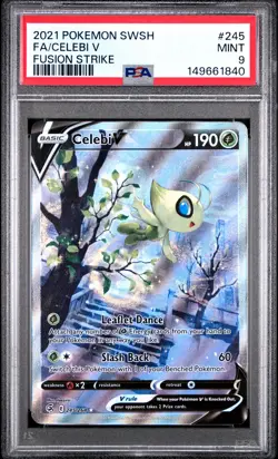 2021 POKEMON SWORD & SHIELD FUSION STRIKE #245 FULL ART/CELEBI V PSA 9 - Image 1