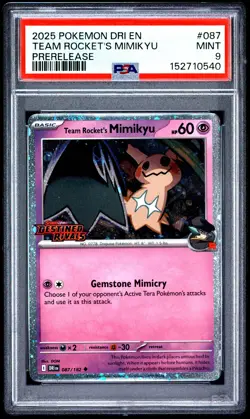 2025 POKEMON DRI EN-DESTINED RIVALS PRERELEASE #087 TEAM ROCKET'S MIMIKYU PSA 9 - Image 1
