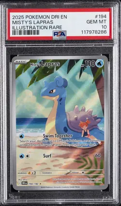2025 POKEMON DRI EN-DESTINED RIVALS ILLUSTRATION RARE #194 MISTY'S LAPRAS PSA 10 - Image 1