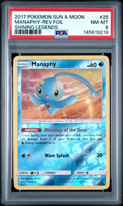 2017 POKEMON SUN & MOON SHINING LEGENDS #25 MANAPHY-REVERSE FOIL PSA 8 - Image 1