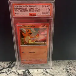 Charmander #020 2026 P.M. Mega Promo Tech Stickers Holo AGS 10 Graded - Image 1