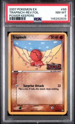 2007 POKEMON EX POWER KEEPERS #68 TRAPINCH-REVERSE FOIL PSA 8 - Image 1