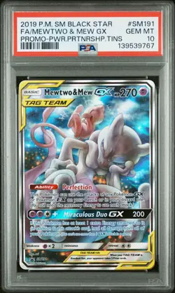 2019 POKEMON SM BLACK STAR PROMO #SM191 FULL ART/MEWTWO & MEW GX PSA 10 - Image 1