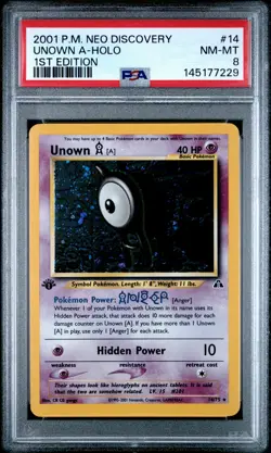 2001 POKEMON NEO DISCOVERY 1ST EDITION #14 UNOWN A-HOLO PSA 8 - Image 1