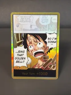 One Piece Card Game DON!! Card Gold Frame OP15 ENGLISH Luffy Golden Bell - Image 1