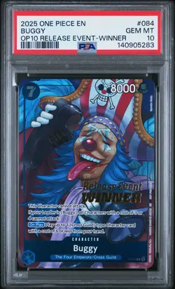 2025 ONE PIECE PROMOS ROYAL BLOOD RELEASE EVENT-WINNER #084 BUGGY PSA 10 - Image 1