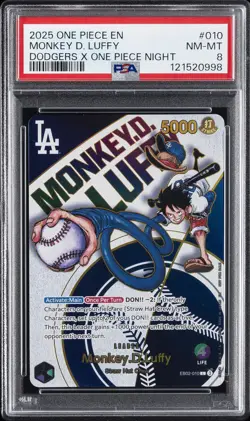 2025 ONE PIECE PROMOS DODGERS X ONE PIECE NIGHT #010 MONKEY D. LUFFY PSA 8 - Image 1