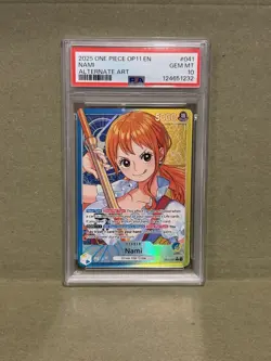 2025 ONE PIECE OP11-A FIST OF DIVINE SPEED ALTERNATE ART #041 NAMI PSA 10 - Image 1