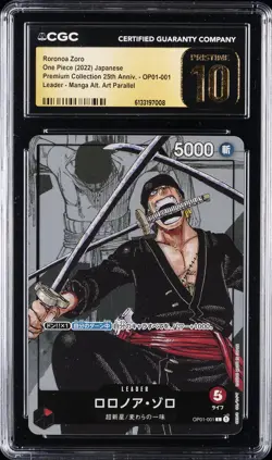 2022 ONE PIECE JAPANESE MANGA ALT ART #OP01-001 RORONOA ZORO CGC 10 PRISTINE - Image 1