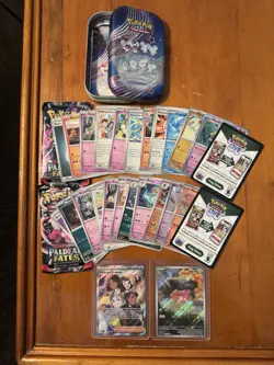 Pokemon Paldean Fates Tin OPENED With Bulk and 2 Hits #231, #226 - Image 1