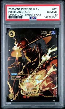 2025 ONE PIECE OP12-LEGACY OF THE MASTER ALTERNATE ART PORTGAS D. ACE PSA 10 - Image 1