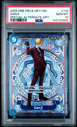 2025 ONE PIECE OP11-A FIST OF DIVINE SPEED SPECIAL ALTERNATE ART SANJI PSA 10 - Image 1