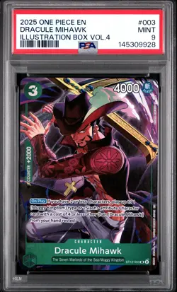 2025 ONE PIECE PROMOS ILLUSTRATION BOX VOL.4 #003 DRACULE MIHAWK PSA 9 - Image 1