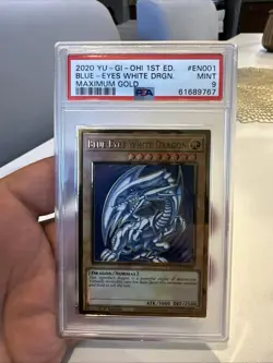 2020 1st Edition Yugioh Maximum Gold Blue Eyes White Dragon MAGO-EN001 PSA 9 - Image 2