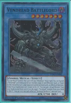Yugioh EXFO-EN082 Vendread Battlelord Super Rare NM 1st Edition - Image 1