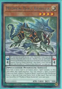 3x Yugioh EXFO-EN025 Mythical Beast Bashilisk Rare NM 1st Edition - Image 1