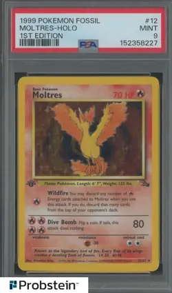 1999 Pokemon Fossil 1st Edition #12 Moltres Holo PSA 9 MINT - Image 1