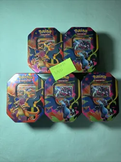 Pokemon Mega Charizard EX Tin (Mega Charizard Y) LOT OF 5! - Image 1