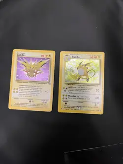 Pokemon TCG Zapdos Holo Rare Card 15/62 Base Set Halo Raichu Base Set 14/102 - Image 1